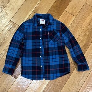 Levi's Kids Navy, Blue, and Red Plaid Button Down Shirt Size M (10-12)